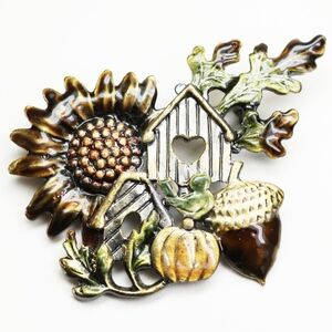 KC Autumn Sunflower Birdhouse Acorn Pumpkin Brooch